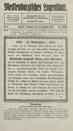 Nr. 6. Rostock, Sonntag, den 14. November 1915.