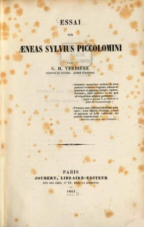 Essai sur Aeneas Sylvius Piccolomini : (Pius II. Papa)