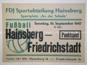 Maueranschlag der FDJ Dresden-Hainsberg zur Ankündigung eines Fußballspiels