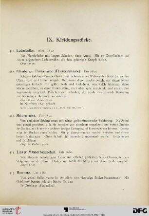 IX. Kleidungsstücke (Nr. 411-424)