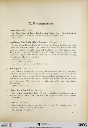 IX. Kleidungsstücke (Nr. 411-424)