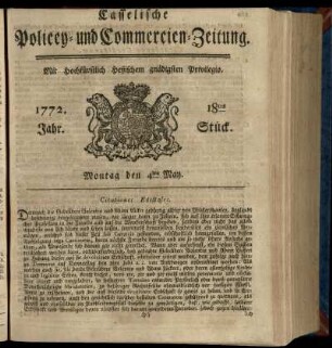 18tes Stueck, Montag den 4ten May 1772