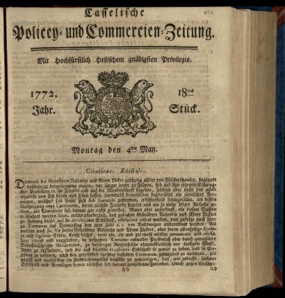 18tes Stueck, Montag den 4ten May 1772