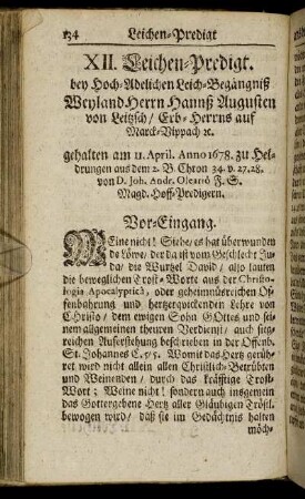 XII. Herrn Hannß Augusten von Leitzsch/ Erb-Herrns auf Marck-Vippach [et]c.