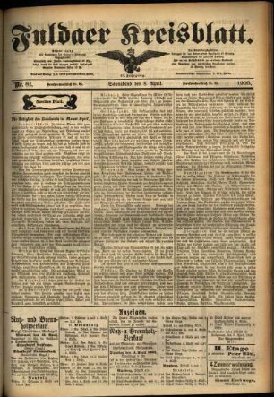 Zweite Ausgabe vom Samstag, den 08. April 1905.