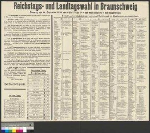 Bekanntmachung der Stadt Braunschweig zur Organisation der Reichstagswahl und Landtagswahl am 14. September 1930