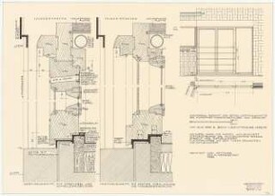 Arzthaus Prof. Bernhardt, Berlin-Charlottenburg: Grundriss, Ansicht, Detail-Vertikalschnitte der Wohnzimmer-Außentüranlage zum Wohnhof