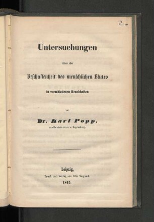 Untersuchungen ueber die Beschaffenheit des menschlichen Blutes in verschiedenen Krankheiten