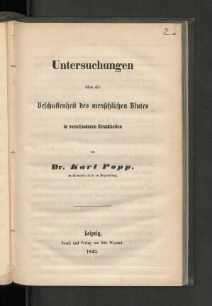 Untersuchungen ueber die Beschaffenheit des menschlichen Blutes in verschiedenen Krankheiten
