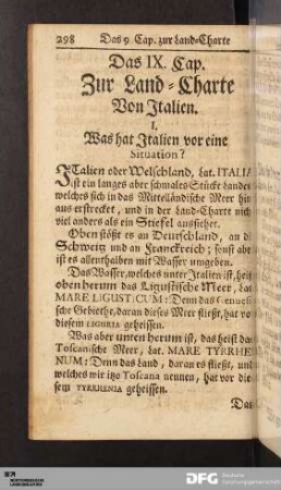 Das IX. Cap. Zur Land-Charte Von Italien.