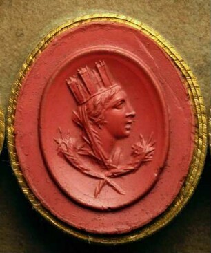 Profilbild der Kybele mit Füllhörnern (Daktyliothek, Das Alterthum nach Lippert und Visconti)