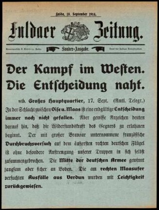 Zweite Ausgabe vom Freitag, den 18. September 1914.