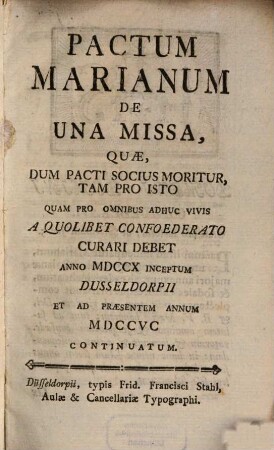 Pactum Marianum de una missa. 1795