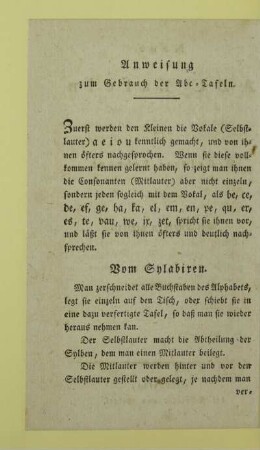 Anweisung zum Gebrauch der Abc-Tafeln