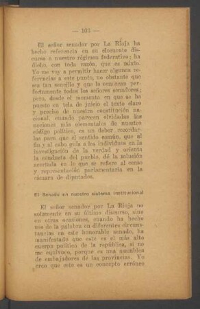 El Senado en nuestro sistema institucional