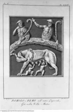 Il Museo Pio-Clementino, Tomo I-VII, Tomo V: Bassirilievi del Museo Pio-Clementino, Relief mit Romulus und Remus mit der Wölfin und zwei Hirten