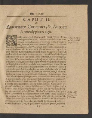 Caput II. De Autoritate Canonici, & Autore Apocalypseos agit.