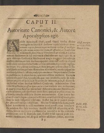 Caput II. De Autoritate Canonici, & Autore Apocalypseos agit.