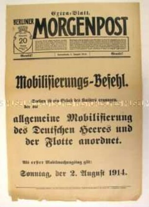 Extra-Blatt der "Berliner Morgenpost" zur Mobilmachung