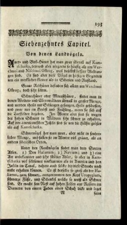 Siebenzehntes Capitel. Von denen Landvögeln.