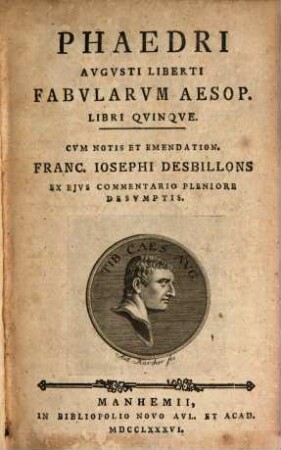 Phaedri Avgvsti Liberti Fabvlarvm Aesop. Libri Qvinqve