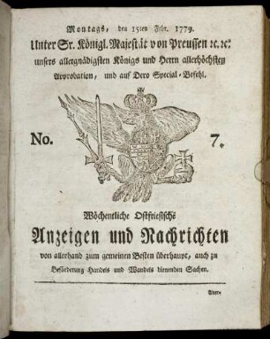 No. 7. Montags, den 15ten Febr. 1779.
