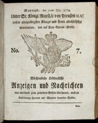 No. 7. Montags, den 15ten Febr. 1779.