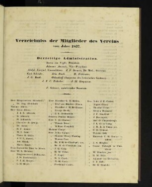 Verzeichniss der Mitglieder des Vereins vom Jahre 1837.