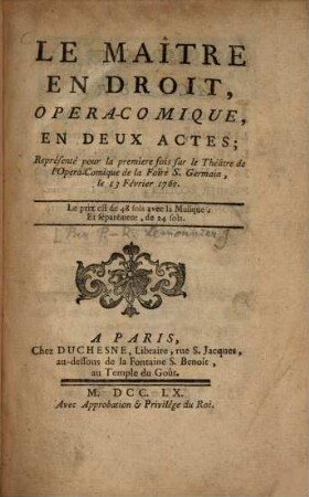 Le maître en droit : opera-comique, en deux actes