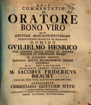 Commentatio de oratore bono viro