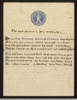 [Das Neue Reich] - [Handschrift] - Die Entlassung des Schülers (P:) - StGA-George I,0904 : [SW IX: H4]; [SW IX, S. 78/161]