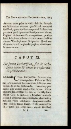Caput XI. De forma Eucharistica, sive de verbis supra panem & vinum in consecratione pronunciandis