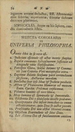 Selecta Corollaria Ex Universa Philosophia