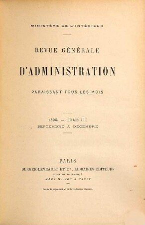 Revue générale d'administration. 54.1895 = Sept. - Dez.