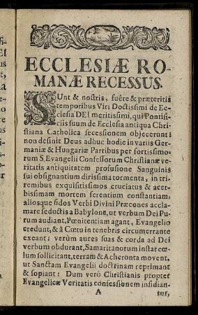 Ecclesiæ Romenæ Recessus.