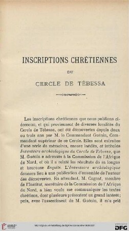 Sér. 4: Inscriptions chrétiennes du cercle de Tébessa