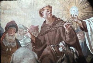 Die Bekehrung eines Juden durch den heiligen Antonius von Padua: ein Esel kniet vor der Hostie nieder