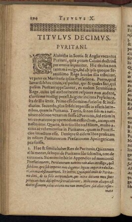 Titulus Decimus. Puritani.