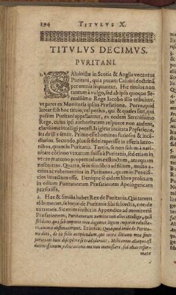 Titulus Decimus. Puritani.