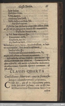 Classis Quarta Confectiones solutivas, quae in forma solida parariconsueverunt proponens