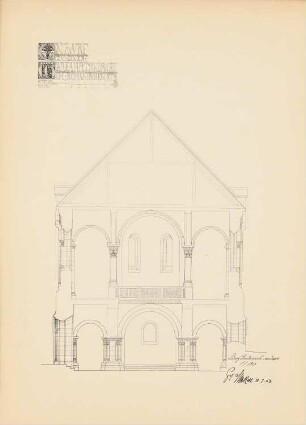 Romanische Wallfahrtskirche: Schnitt (aus: Drucke von Seminararbeiten der Königlich Technischen Hochschule Berlin, Bd. III)