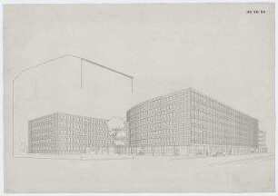 Wettbewerb Erweiterung Bezirksamt Kreuzberg (nicht realisiert) – Perspektivansicht. Berlin-Kreuzberg, Yorkstraße 4-11