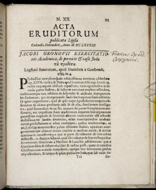 N. XII. [...] Calendis Decembris, Anno M DC LXXXIII.