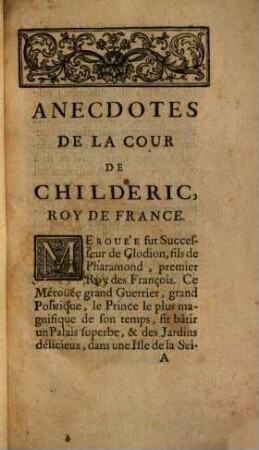 Anecdotes De La Cour De Childeric, Roi De France. 1