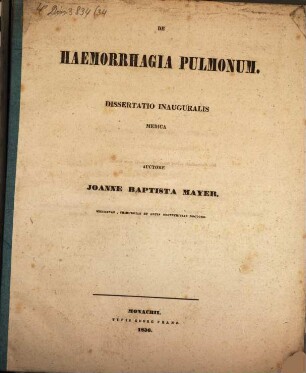 De haemorrhagia pulmonum : Diss. inaug. med.