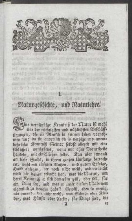 I. Naturgeschichte, und Naturlehre
