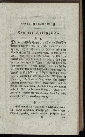 Erste Abhandlung. Von der Selbsthülfe.