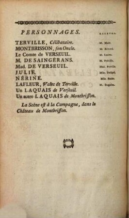 Le célibataire : comédie en 5 actes et en vers ; représentée pour la première fois ... le 20 sept. 1775