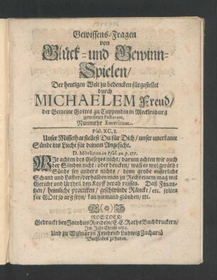 Gewissens-Fragen von Glück- und Gewinn-Spielen