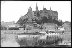Meißen. Burgberg mit Elbe und Dampfer "Schandau"